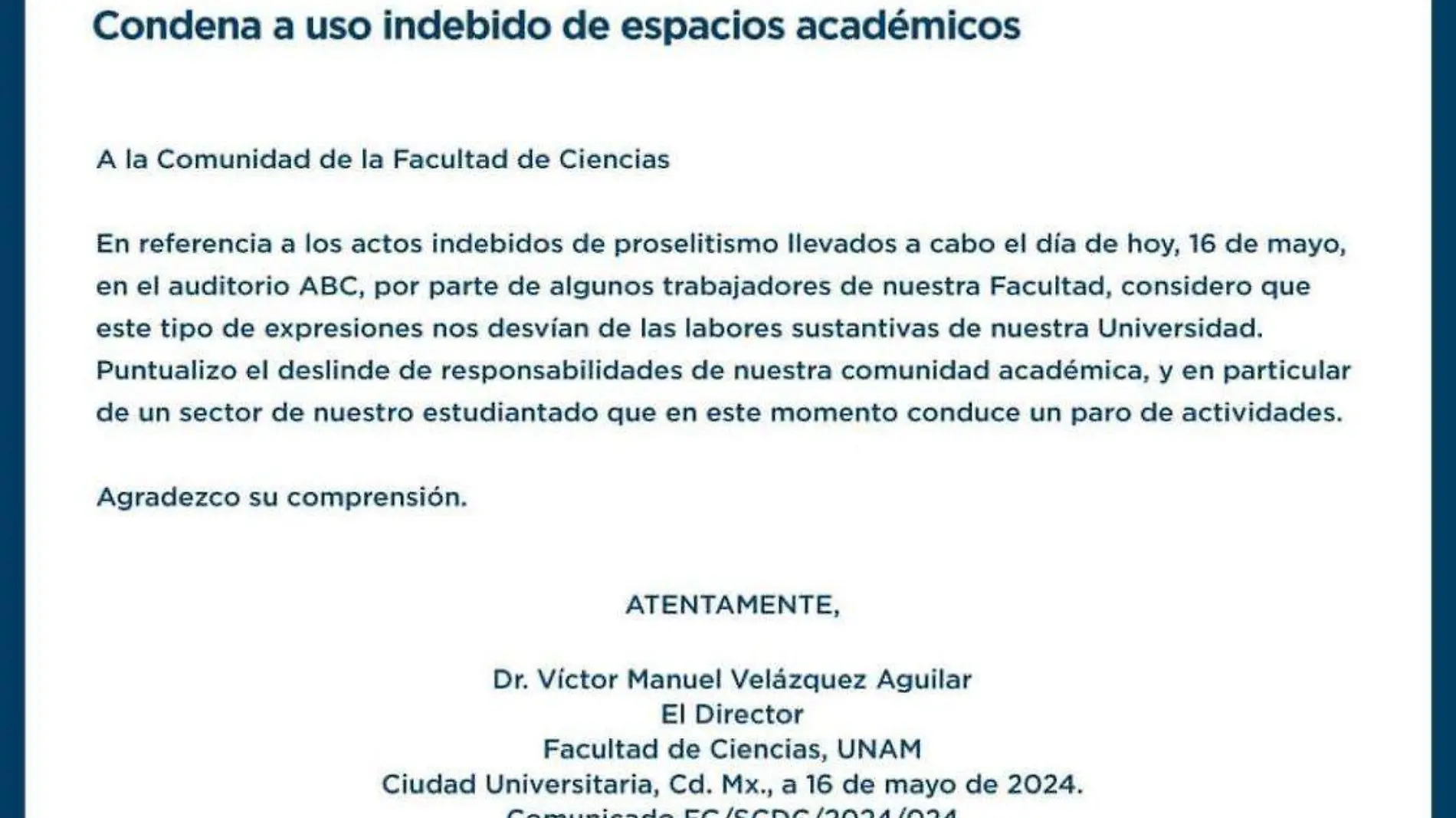 Comunicado Oficial UNAM